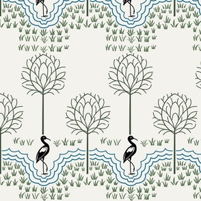 Voysey Heron and Trees on Cream