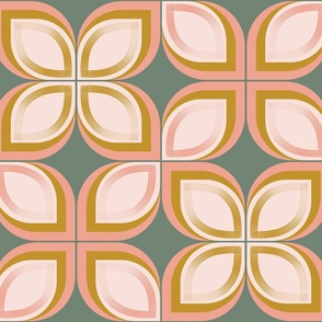 Peach, Mustard and Sage Green Vintage Inspired Geometrics - Leaf