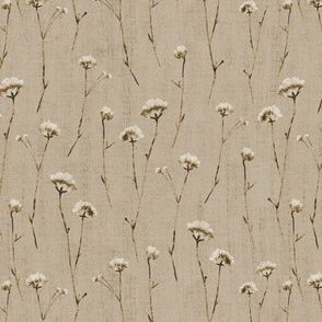 Neutral wildflowers. Watercolor linen flowers. Natural floral Botanical.