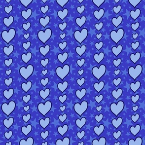 M - Blue Hearts & Stars – Bright Valentines Love Heart Stripe