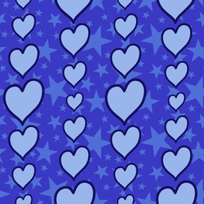 L - Blue Hearts & Stars – Bright Valentines Love Heart Stripe