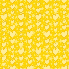 M - Yellow Hearts & Stars – Bright Valentines Love Heart Stripe
