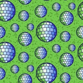 S - Green Disco Ball Music Notes – Green & Blue Mirror Glitter Ball