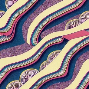 Psychedelic 1970s style waves in pink and blue