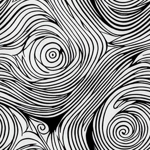psychedelic monochrome spirals in 1960s style