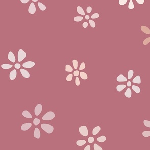 Groovy hand drawn flowers | Large Scale | Mauve pink, rose pink, light pink