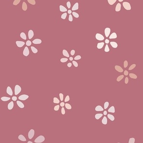Groovy hand drawn flowers | Medium Scale | Mauve pink, rose pink, light pink