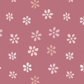 Groovy hand drawn flowers | Small Scale | Mauve pink, rose pink, light pink