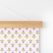 Simple lavender purple and yellow tulip flower on white - up and down floral with little hearts - extra small