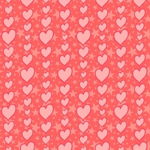 M - Peach Hearts & Stars – Bright Coral Valentines Love Heart Stripe