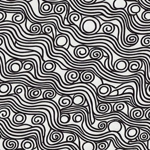 monochrome waves and black and white spirals