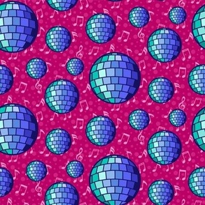 S - Pink Disco Ball Music Notes – Magenta, Blue & Aqua Mirror Glitter Ball