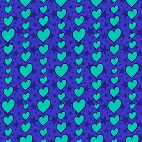 Hearts & Stars - SMALL (Quilting & Crafting) - Multi Blue & Teal