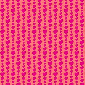 S - Peach Hearts & Stars – Bright Pink & Coral Valentines Love Heart Stripe