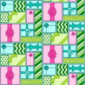 Gift Wrap Presents - MEDIUM - Pink & Green Multi