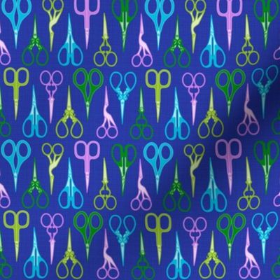 S - Sewing scissors – Blue Purple & Green – Vintage craft room needlework embroidery and dressmaking sheers