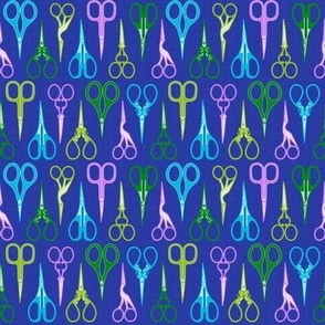 S - Sewing scissors – Blue Purple & Green – Vintage craft room needlework embroidery and dressmaking sheers