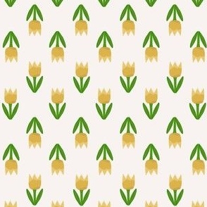 Extra small - Simple yellow and green tulip flower on white - up and down floral  - simple flowers for spring