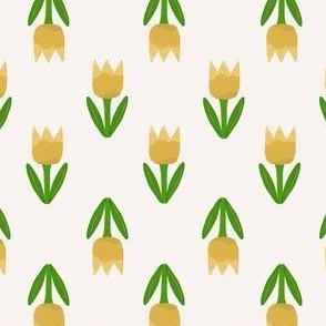 Small - Simple yellow and green tulip flower on white - up and down floral -  simple flowers for spring