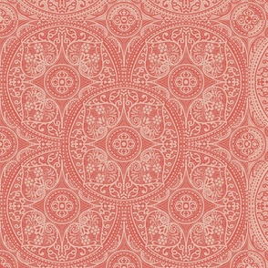 Salmon / coral / peach intricate tiles two colors in one , inverted - large scale