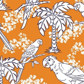 Parrot Jungle in Orange, Navy, and White