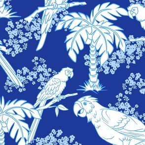 Parrot Jungle in Blue and White