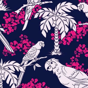 Parrot Jungle in Navy and Pink, and White