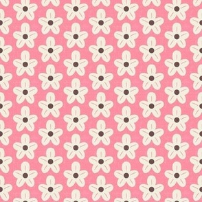 White Half Drop Flower Dots on Pink Background