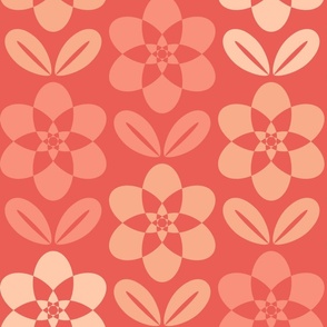 Geometric Daisies- Geometric Scandi Floral - Coral- Monochromatic Mid Mod Floral- 70s Flowers- Large