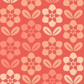 Geometric Daisies- Geometric Scandi Floral - Coral- Monochromatic Mid Mod Floral- 70s Flowers- Medium