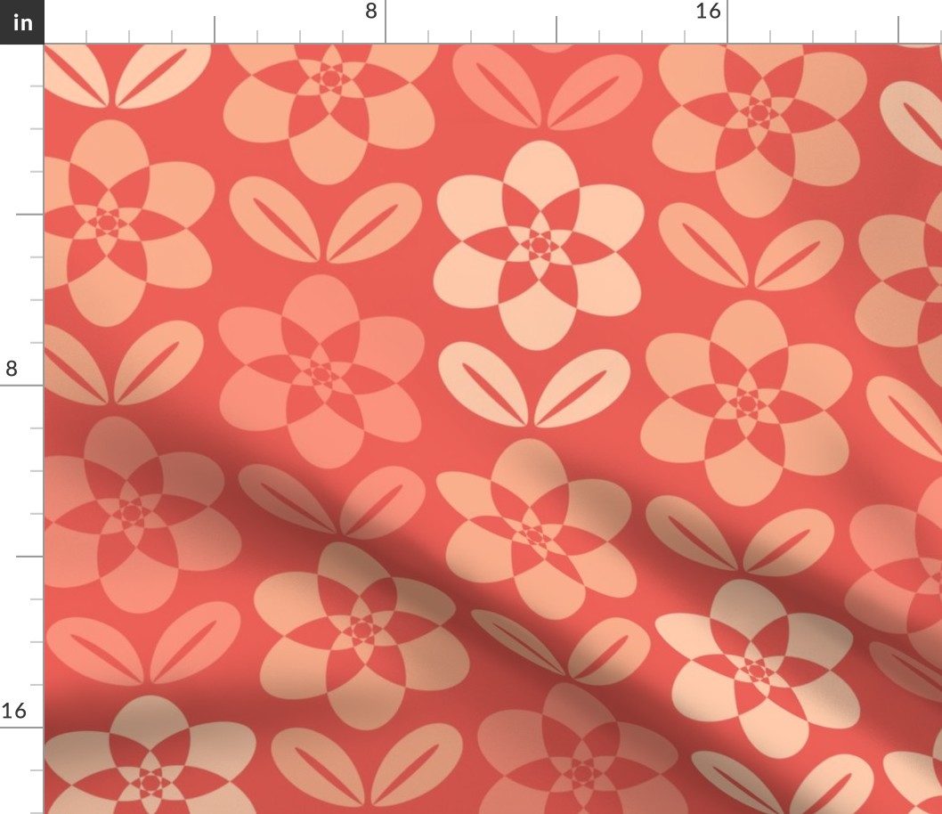 Geometric Daisies- Geometric Scandi Floral - Coral- Monochromatic Mid Mod Floral- 70s Flowers- Medium