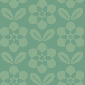 Geometric Daisies- Geometric Scandi Floral - Green- Monochromatic Mid Mod Floral- 70s Flowers- Large