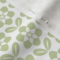 Geometric Daisies- Geometric Scandi Floral - Pastel Green on White- HEX C6D2A2- Monochromatic Mid Mod Floral- 70s Flowers-  sMini