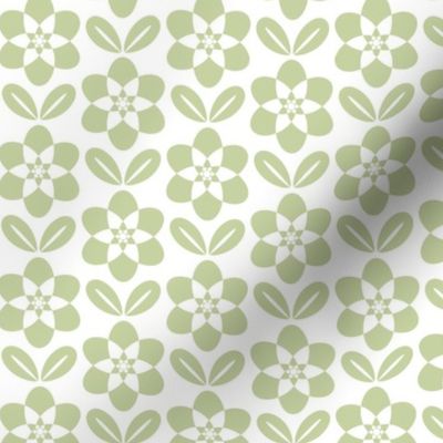 Geometric Daisies- Geometric Scandi Floral - Pastel Green on White- HEX C6D2A2- Monochromatic Mid Mod Floral- 70s Flowers-  sMini