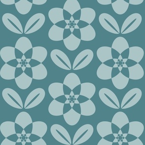 Geometric Daisies- Geometric Scandi Floral - Teal- Monochromatic Mid Mod Floral- 70s Flowers-  Large