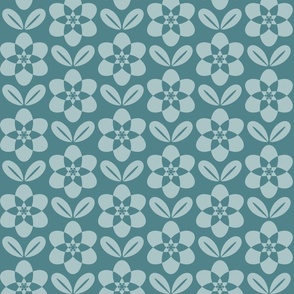 Geometric Daisies- Geometric Scandi Floral - Teal- Monochromatic Mid Mod Floral- 70s Flowers-  Small