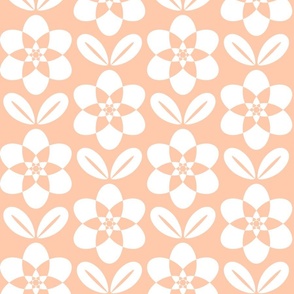 Geometric Daisies- Geometric Scandi Floral - White on Blush Salmon- Pastel Orange- Soft Orange- Monochromatic Mid Mod Floral- 70s Flowers- Medium