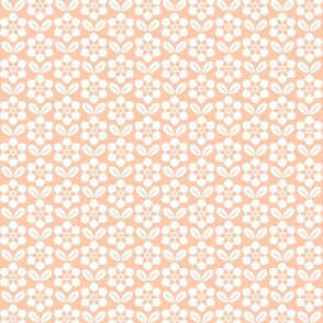 Geometric Daisies- Geometric Scandi Floral - White on Blush Salmon- Pastel Orange- Soft Orange- Monochromatic Mid Mod Floral- 70s Flowers- sMini