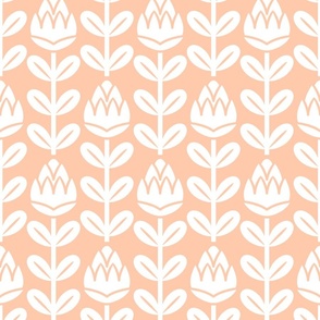 Geometric Tulips- Geometric Floral - White on Blush Salmon- Pastel Orange- Vertical Stripes- Medium