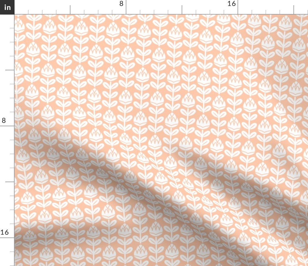 Geometric Tulips- Geometric Floral - White on Blush Salmon- Pastel Orange- Vertical Stripes- sMini