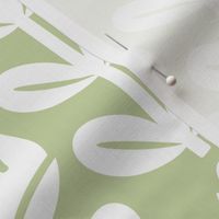 Geometric Tulips- Geometric Floral - White on Pastel Green- HEX C6D2A2- Vertical Stripes- Medium