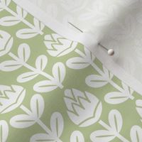 Geometric Tulips- Geometric Floral - White on Pastel Green- HEX C6D2A2- Vertical Stripes- sMini