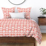Geometric Tulips- Geometric Floral - Withe on Coral Flaming- Vertical Stripes- Large