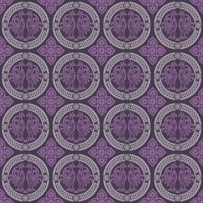 doll scale medieval birds in roundels, purple