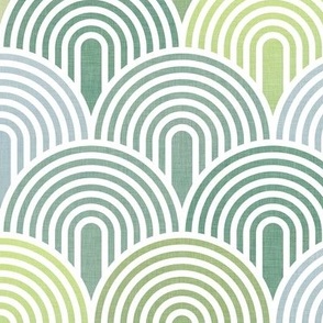 Green Hills- Pastel Green Spring Arches- Green Rainbows- Gender Neutral Wallpaper- Green Scallops- Medium