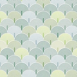 Green Hills- Pastel Green Spring Arches- Green Rainbows- Gender Neutral Wallpaper- Green Scallops- Mini