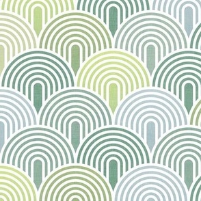 Green Hills- Pastel Green Spring Arches- Green Rainbows- Gender Neutral Wallpaper- Green Scallops-  Small