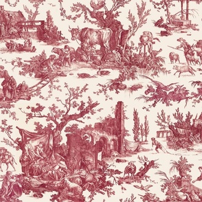 Rustic French Toile-Red & Tan