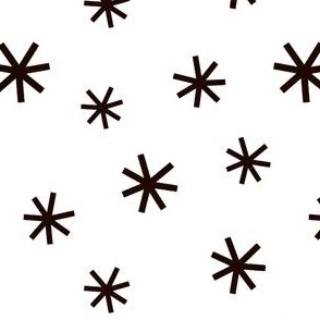 Simple stars scattered - white background black motif - minimalist geometric tossed asterisk print - craft quilting fabric party celebration