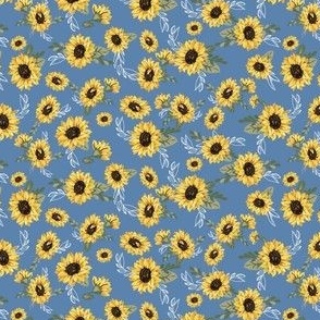 Tiny Yellow Sunflower on Denim Blue background
